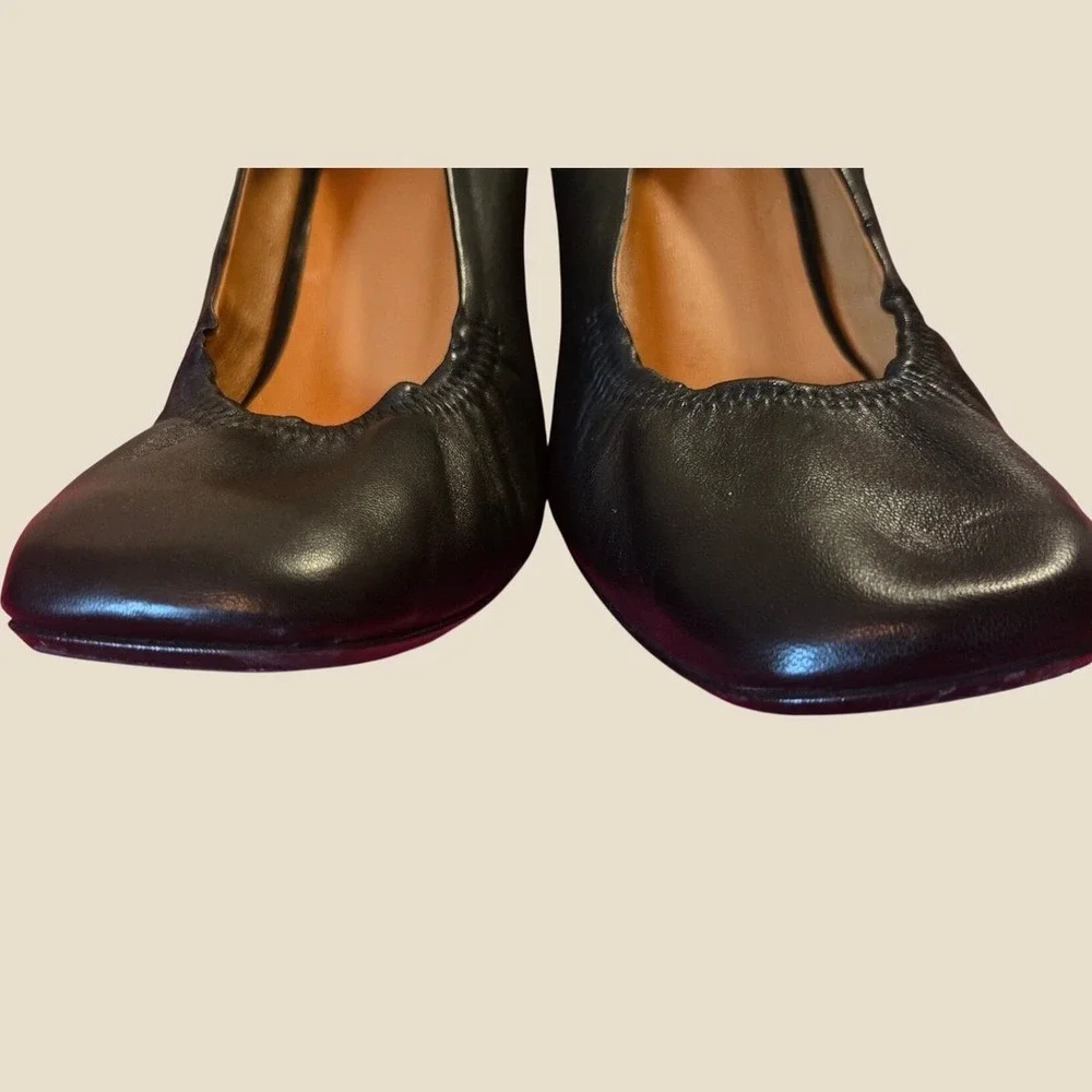 Sézane LesSouliers Black Leather Block Heel Pumps Square Toe Portugal EU 38 US 7 - Picture 9 of 9